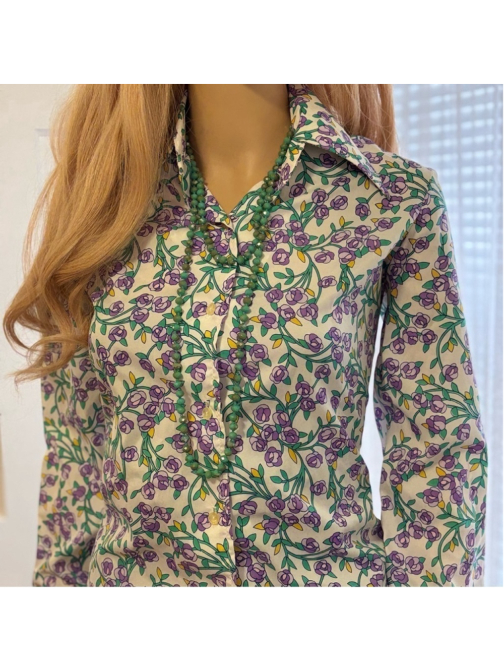 VINTAGE CATALINA WOMENS BLOUSE SIZE 10 WITH FLOWERS IN PURPLE YELLOW GREEN WHITE
